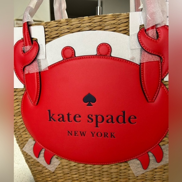 Kate Spade Red and Tan Straw Large Crab Tote, NWT - Picture 11 of 12